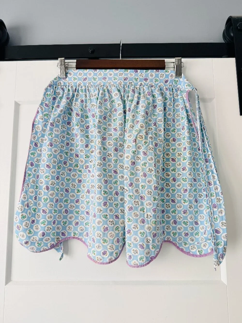 Vintage Handmade Tie-Waist Half Apron Pastel Floral Print